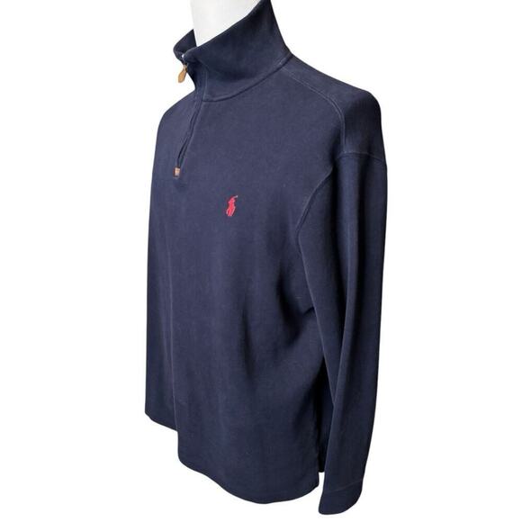 Ralph Lauren Polo Navy Blue Quarter Zip Pullover Sweater Men’s XL 100% Cotton - Picture 2 of 8